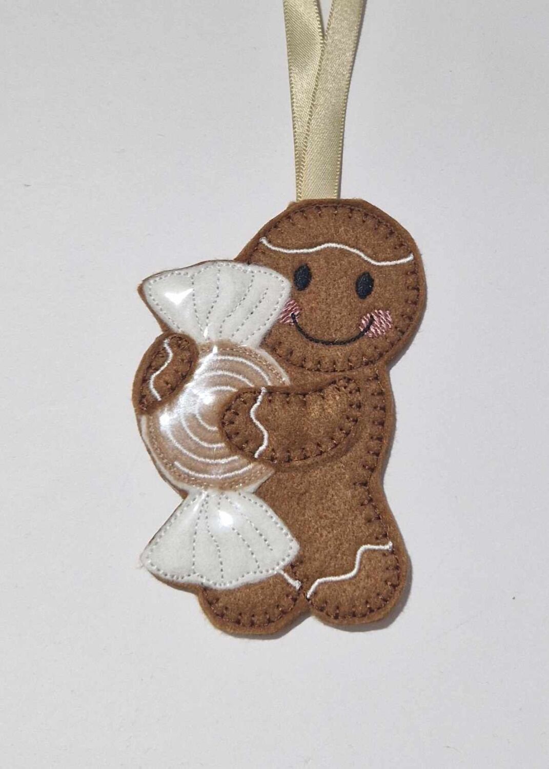 Toffee Swirl Sweet Gingerbread Felt Hanging Decoration.  Can be Keyring or 