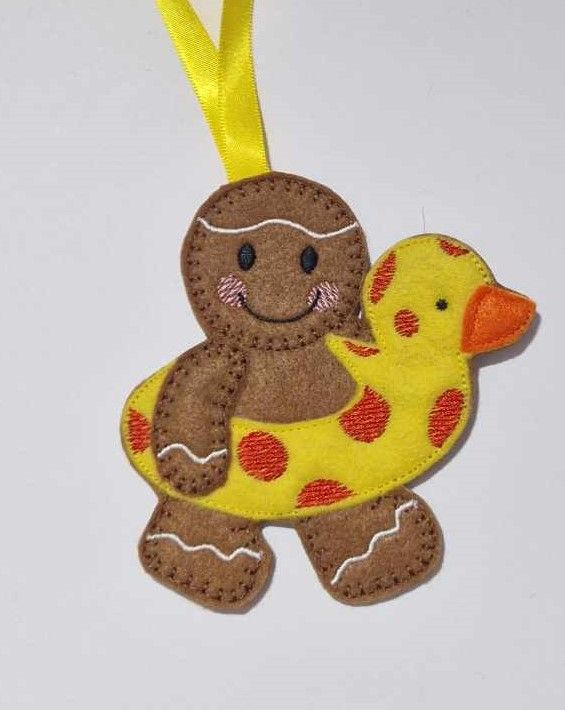 Swimming Ring Gingerbread Felt Hanging Decoration.  Can be Keyring or fridge magnet too