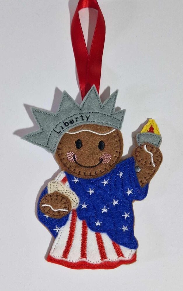 Statue of Liberty Gingerbread Felt Hanging Decoration.  Can be Keyring or fridge magnet too