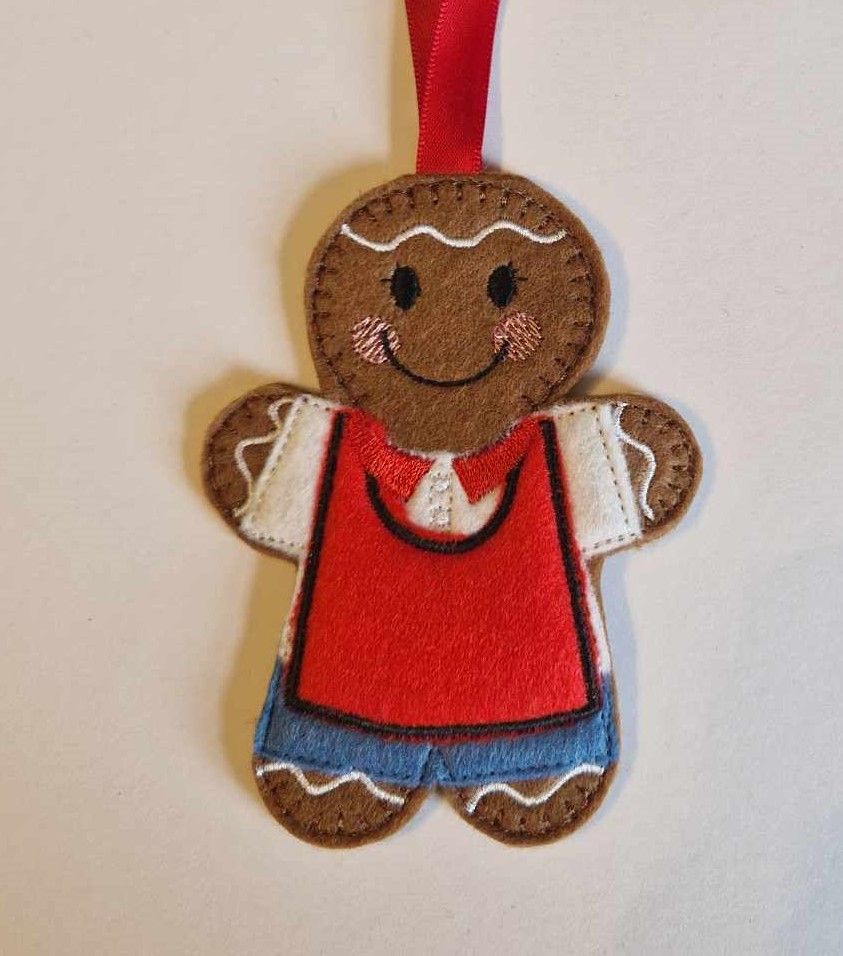 Tabard wearing Gingerbread Felt Hanging Decoration.  Can be Keyring or fridge magnet too