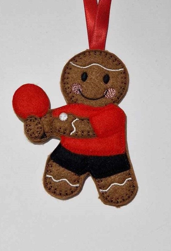 Table Tennis Player Gingerbread Felt Hanging Decoration.  Can be Keyring or fridge magnet too