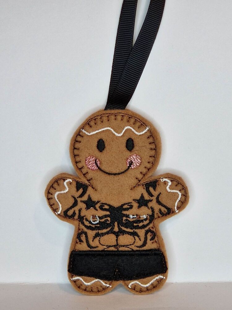 Tattoo Artist Gingerbread Felt Hanging Decoration.  Can be Keyring or fridge magnet too