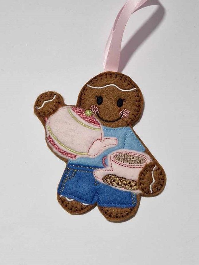 Cup of Tea, Teapot Gingerbread Felt Hanging Decoration.  Can be Keyring or fridge magnet too