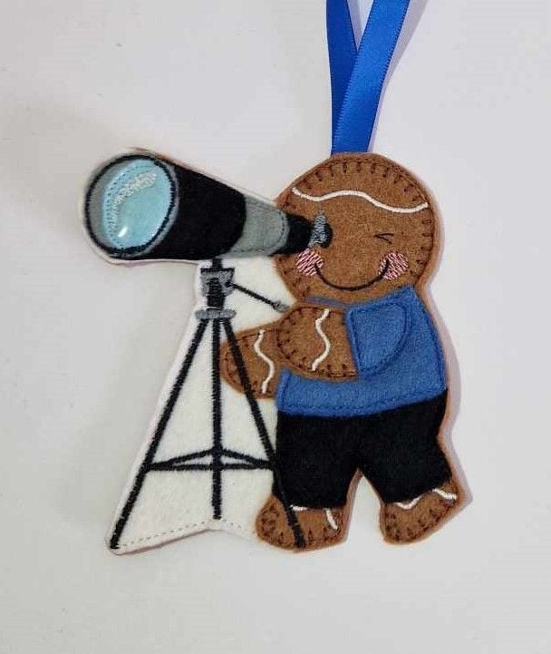 Telescope Gingerbread Felt Hanging Decoration.  Can be Keyring or fridge magnet too