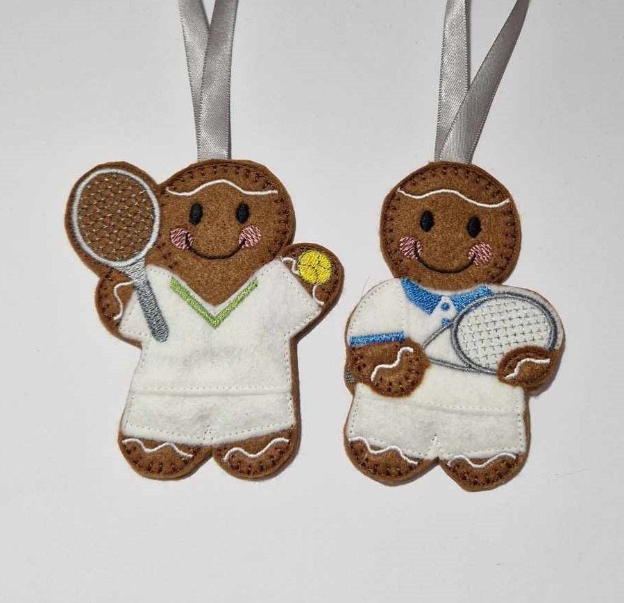 Tennis Player Gingerbread Felt Hanging Decoration.  Can be Keyring or fridge magnet too