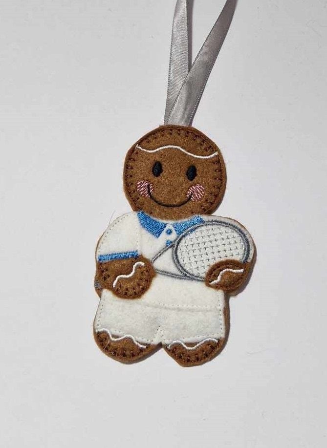 Tennis Player Gingerbread Felt Hanging Decoration.  Can be Keyring or fridge magnet too