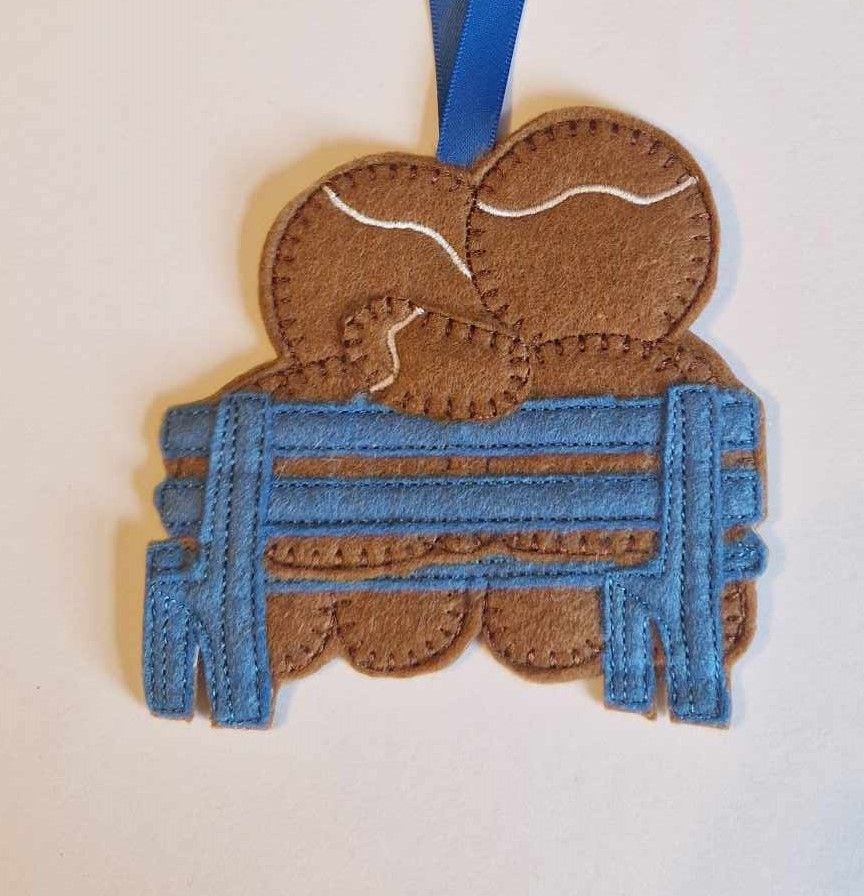 Cuddling on Bench, Reflecting Thoughts Gingerbread Felt Hanging Decoration.  Can be Keyring or fridge magnet too