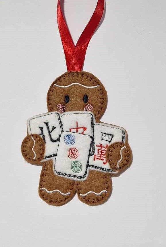 Mahjong, Tile Matching Game Gingerbread Felt Hanging Decoration.  Can be Keyring or fridge magnet too