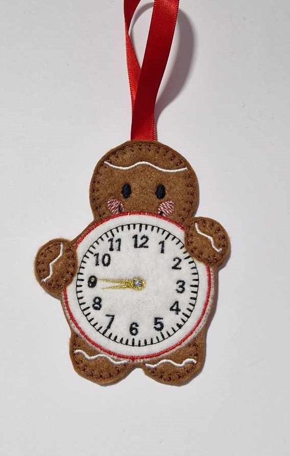 Timekeeper, Clock Gingerbread Felt Hanging Decoration.  Can be Keyring or fridge magnet too