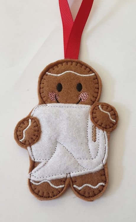 Toilet Paper Gingerbread Felt Hanging Decoration.  Can be Keyring or fridge magnet too