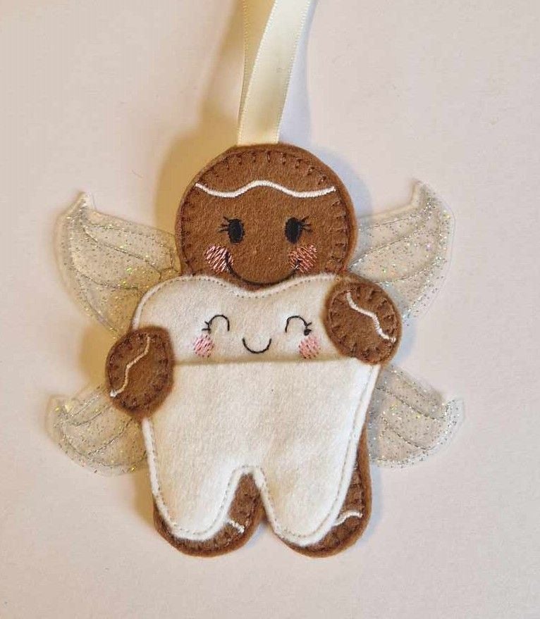 Tooth Fairy Gingerbread Felt Hanging Decoration.  Can be Keyring or fridge magnet too