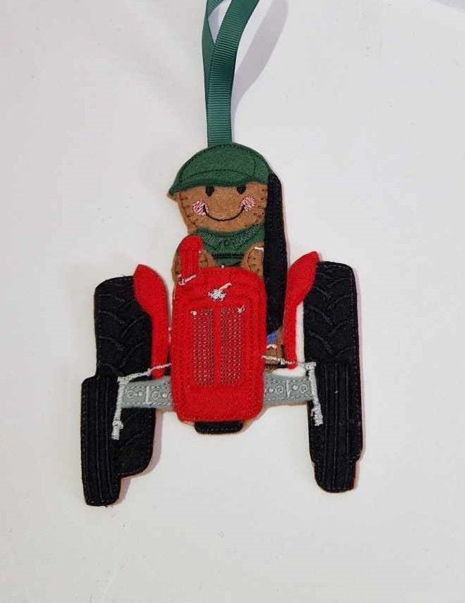 Tractor Driver Gingerbread Felt Hanging Decoration.  Can be Personalised