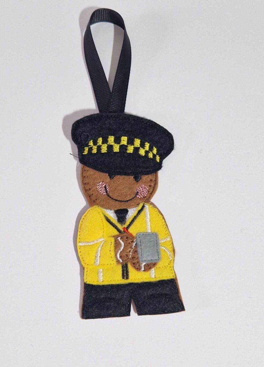 Traffic Warden Gingerbread Felt Hanging Decoration.  Can be Keyring or frid