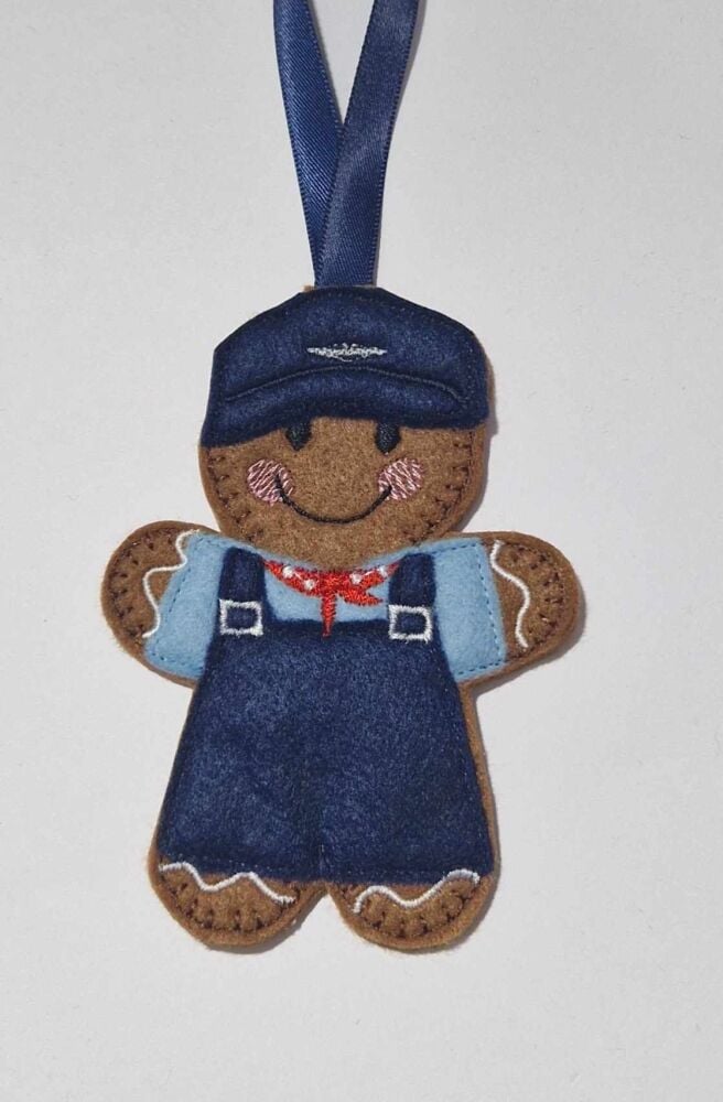 Train Driver Gingerbread Felt Hanging Decoration.  Can be Keyring or fridge magnet too