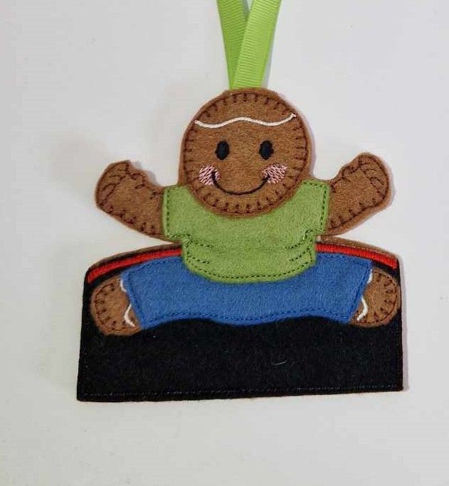 Trampoline Gingerbread Felt Hanging Decoration.  Can be Keyring or fridge magnet too