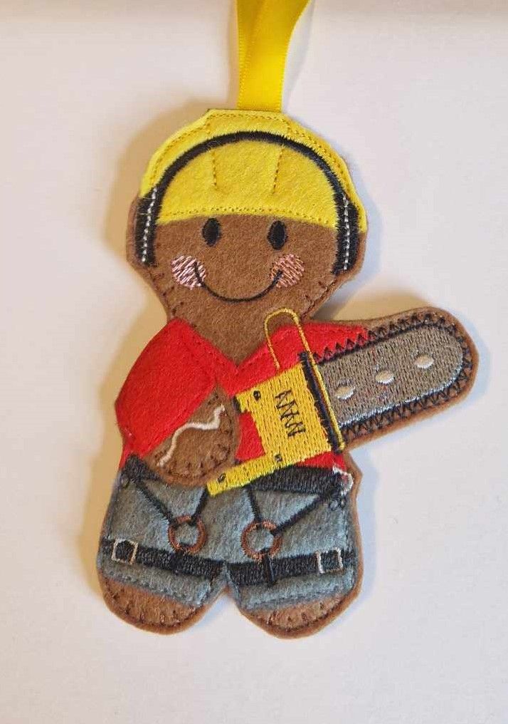 Tree Surgeon Gingerbread Felt Hanging Decoration.  Can be Keyring or fridge magnet too