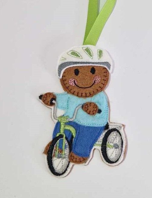 Tricycle Gingerbread Felt Hanging Decoration.  Can be Keyring or fridge magnet too