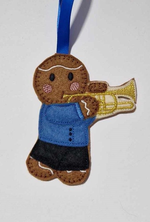 Trumpet Gingerbread Felt Hanging Decoration.  Can be Keyring or fridge magnet too