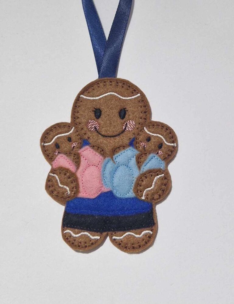 New Baby Twins Gingerbread Felt Hanging Decoration.  Can be Keyring or fridge magnet too