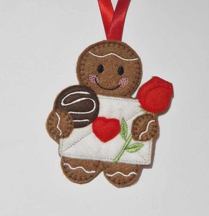 Valentines Day Gingerbread Felt Hanging Decoration.  Can be Keyring or fridge magnet too