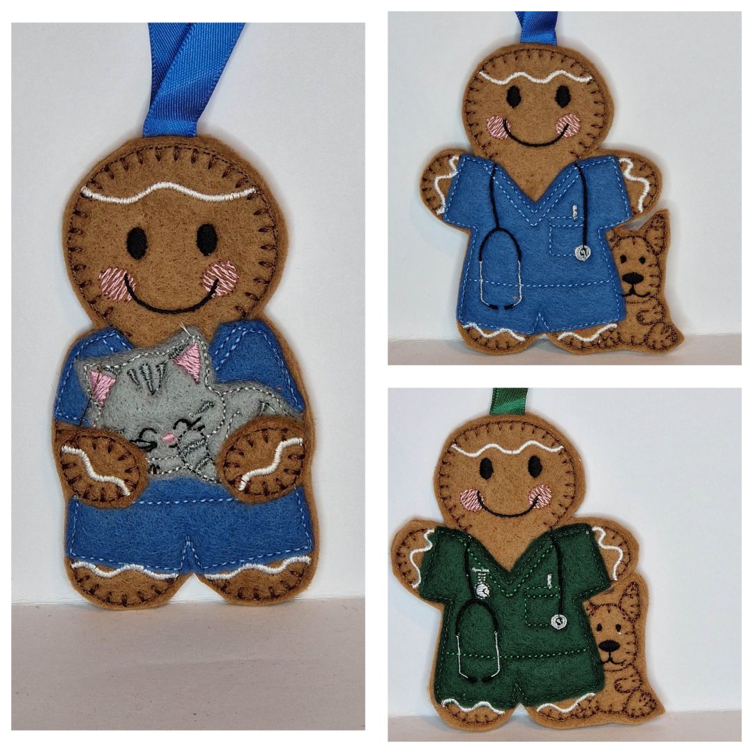 Vet Gingerbread Felt Hanging Decoration.  Can be Keyring or fridge magnet too