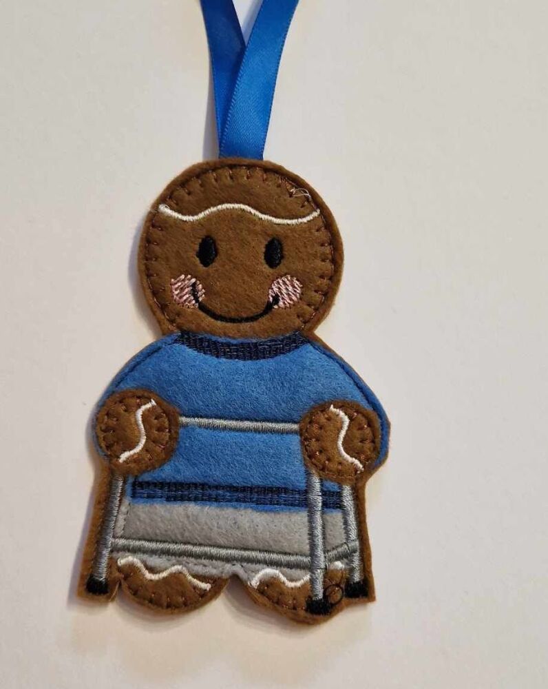 Walking Frame Gingerbread Felt Hanging Decoration.  Can be Keyring or fridge magnet too