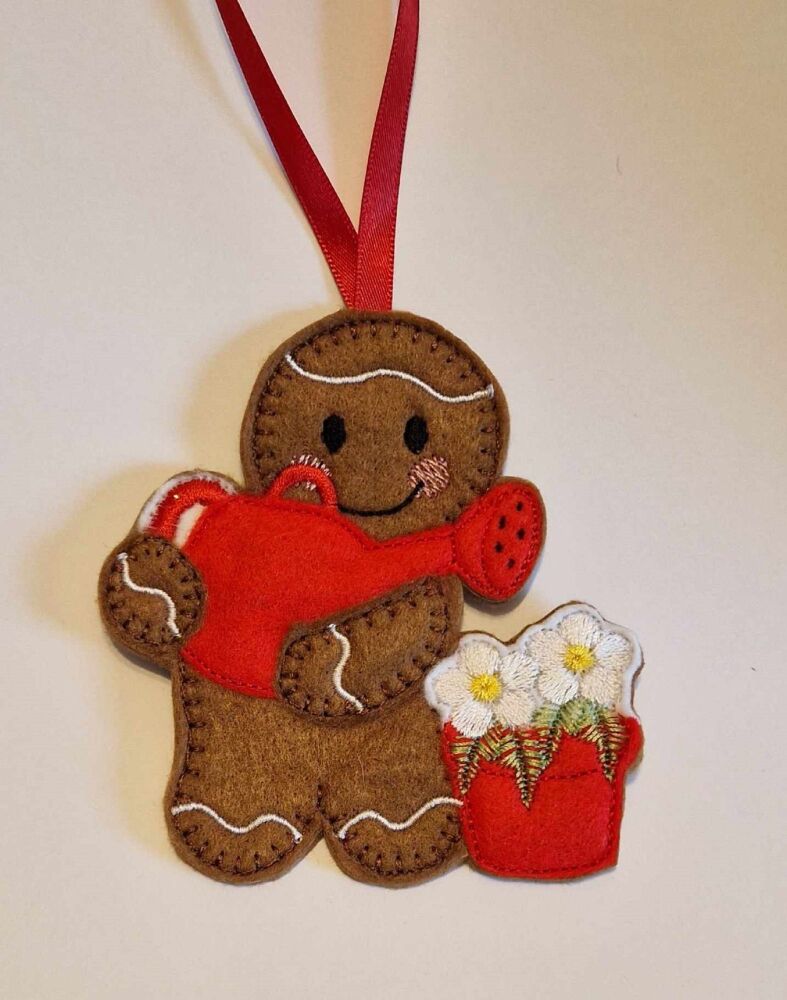 Watering Can Gingerbread Felt Hanging Decoration.  Can be Keyring or fridge magnet too