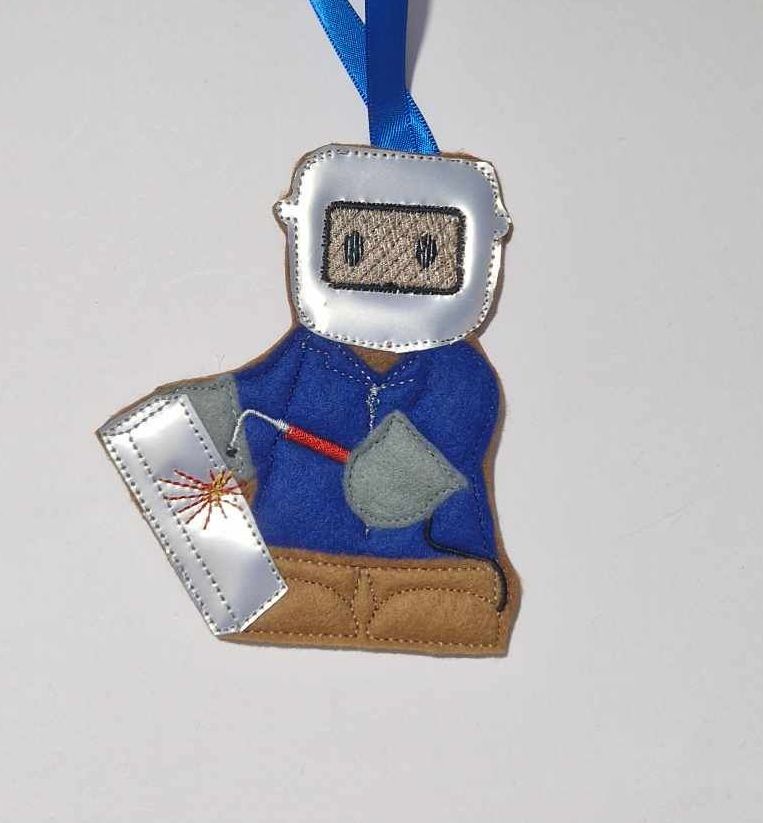 Welder Gingerbread Felt Hanging Decoration.  Can be Keyring or fridge magnet too