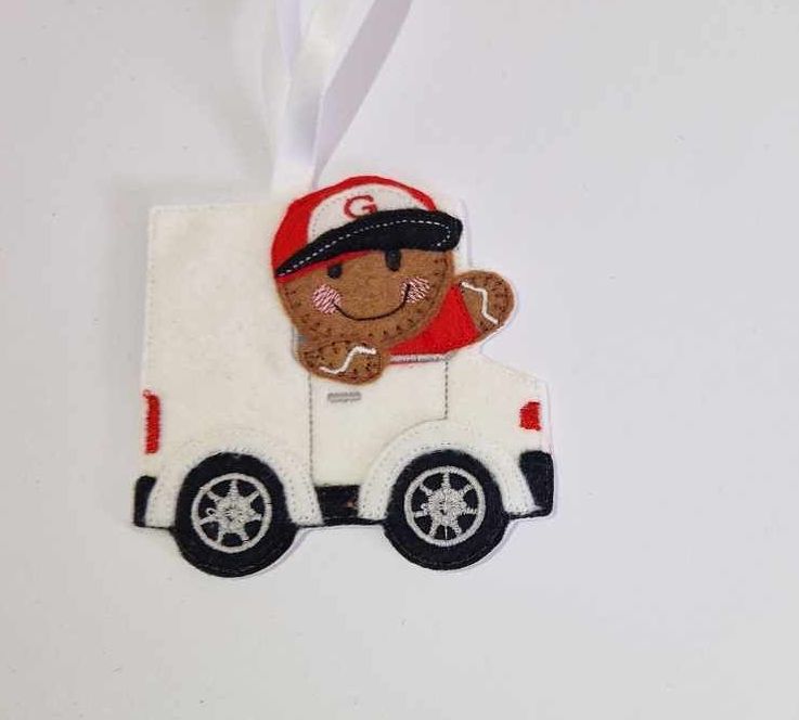 White Van Man Gingerbread Felt Hanging Decoration.  Can be Keyring or fridge magnet too