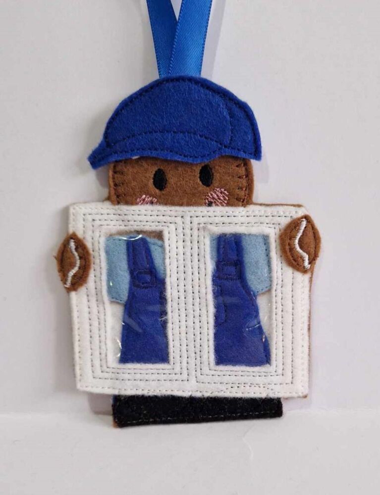 Window Fitter Gingerbread Felt Hanging Decoration.  Can be Keyring or fridge magnet too