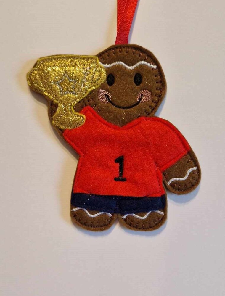 Winner Trophy Gingerbread Felt Hanging Decoration.  Can be Keyring or fridge magnet too