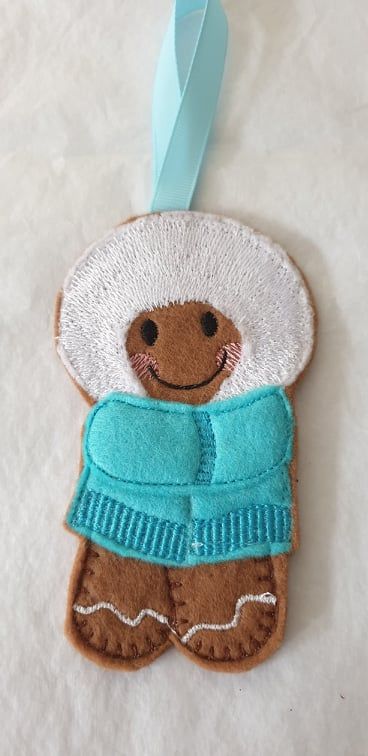 Winter Jacket Gingerbread Felt Hanging Decoration.  Can be Keyring or fridge magnet too