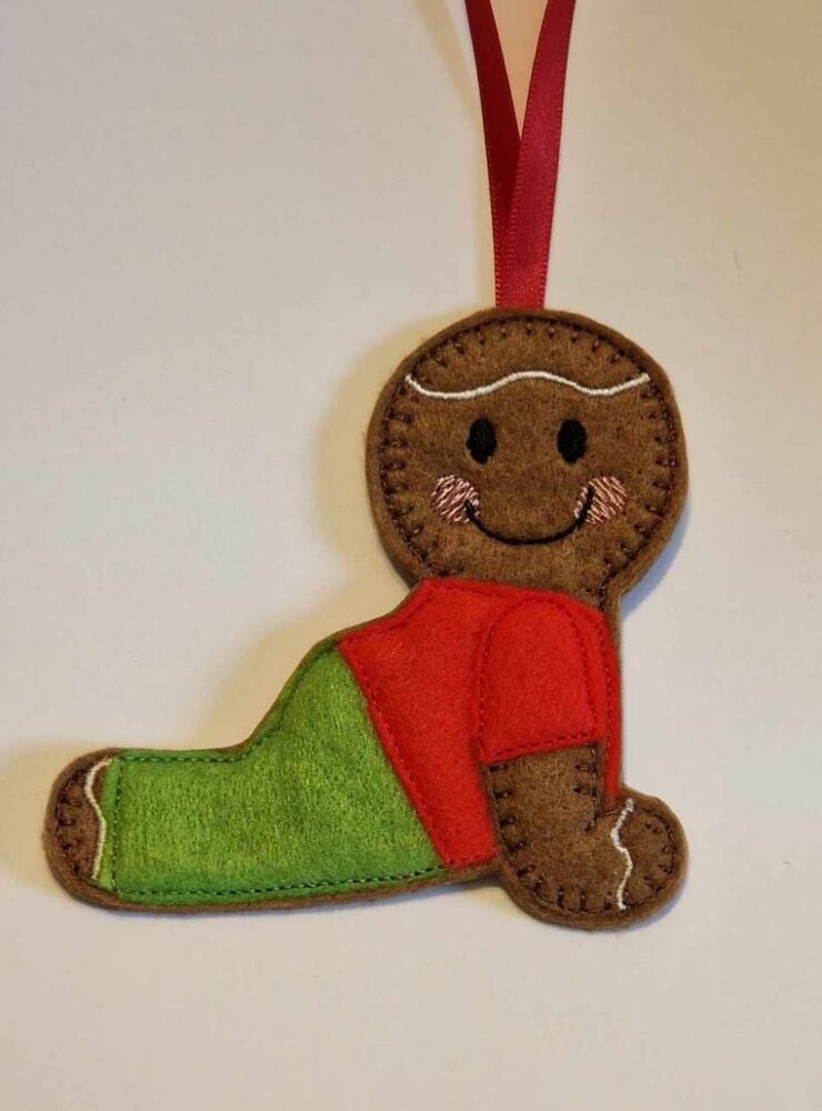 Yoga, Downward dog Gingerbread Felt Hanging Decoration.  Can be Keyring or fridge magnet too