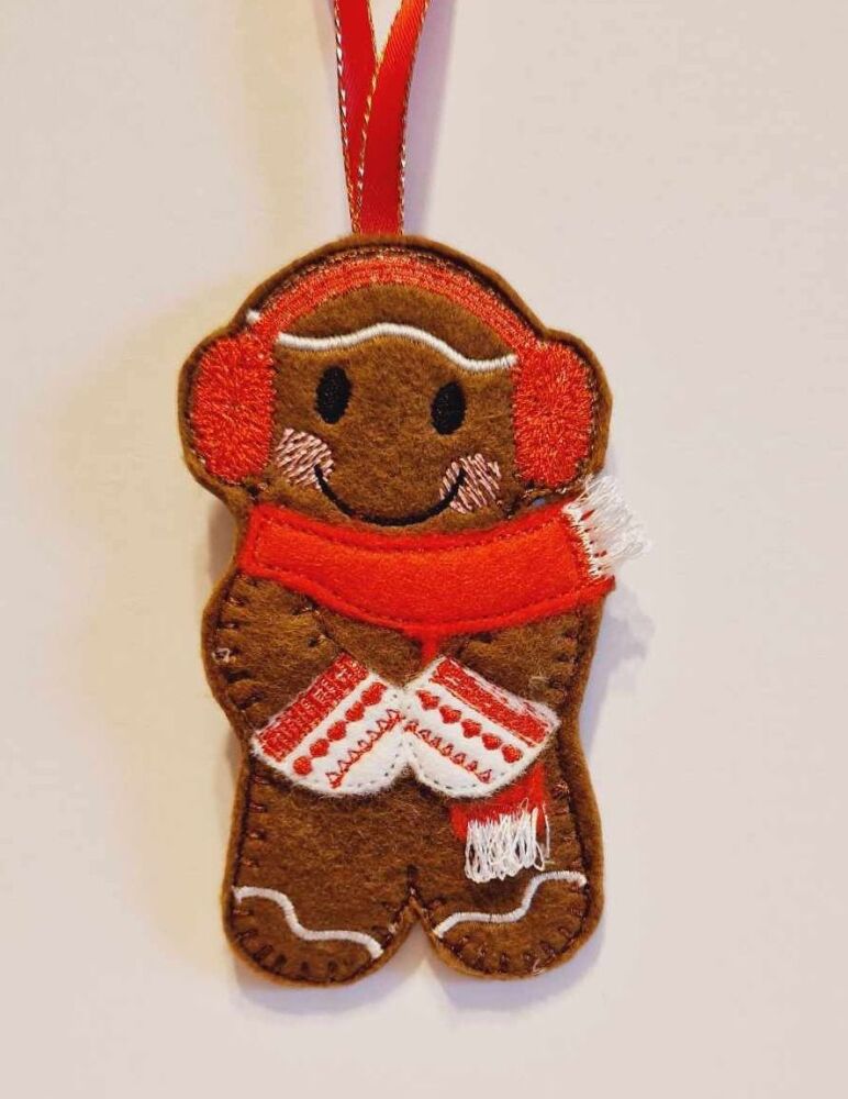 Winter Earmuffs Gingerbread Felt Hanging Decoration.  Can be Keyring or fridge magnet too