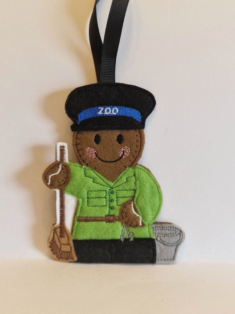 Zoo keeper Gingerbread Felt Hanging Decoration.  Can be Keyring or fridge magnet too