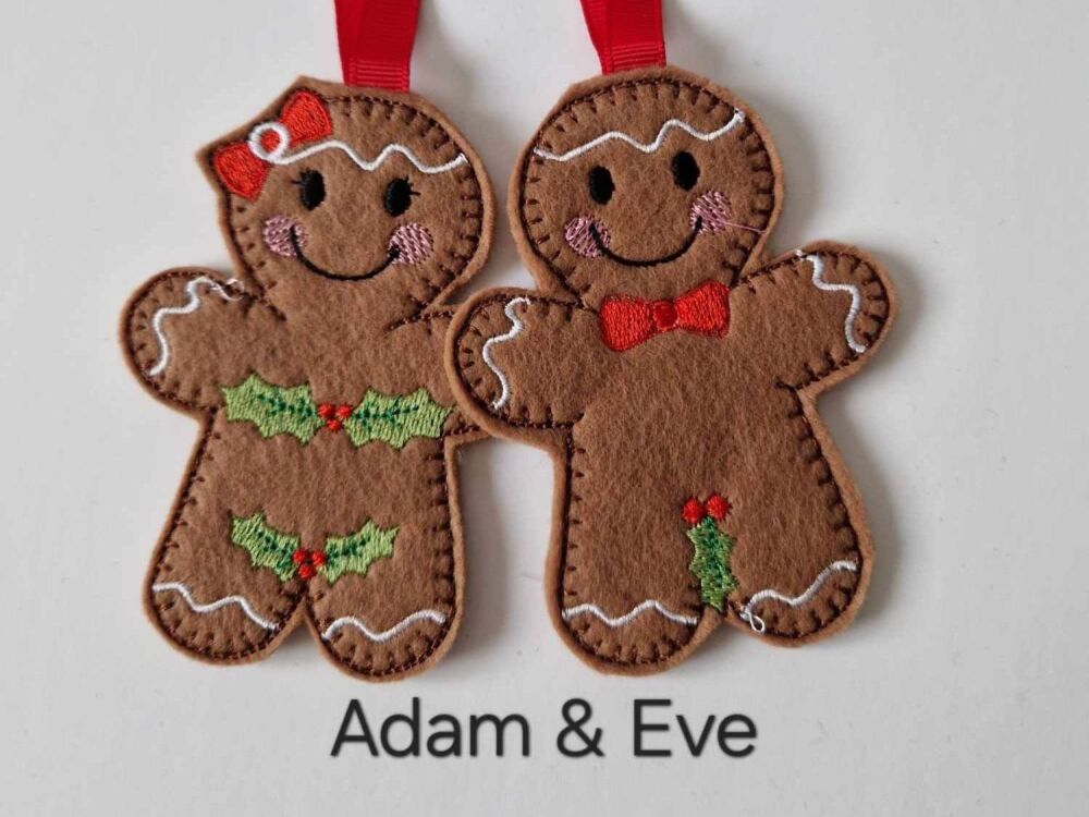 Adam & Eve Gingerbread Decoration. Available as a Hanging decoration, Keyring/Bag charm Or fridge magnet