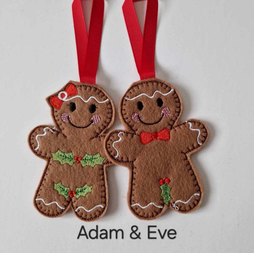 Adam & Eve Gingerbread Decoration. Available as a Hanging decoration, Keyring/Bag charm Or fridge magnet