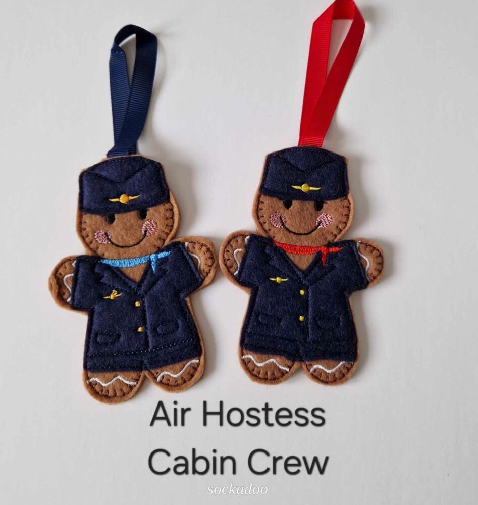 Air Hostess, cabin crew Gingerbread Decoration. Available as a Hanging decoration, Keyring/Bag charm Or fridge magnet