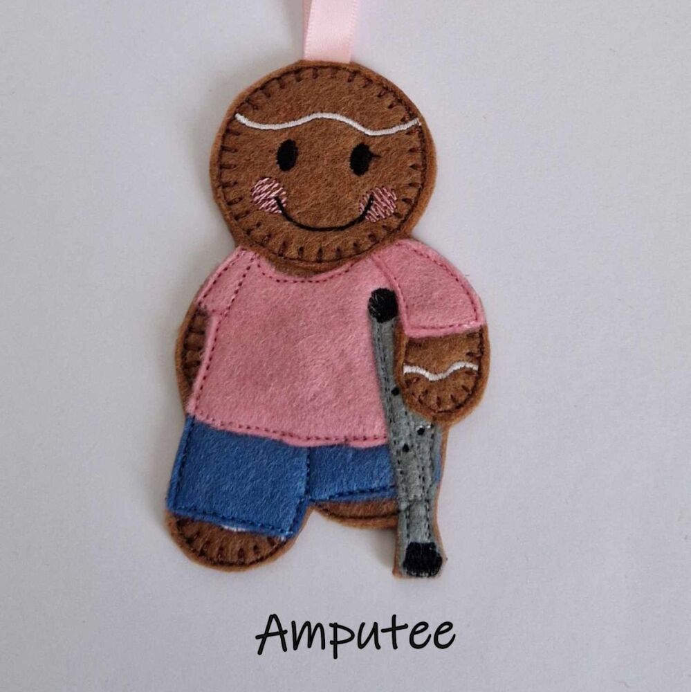 Amputee with Crutch Gingerbread Decoration. Available as a Hanging decoration, Keyring/Bag charm Or fridge magnet