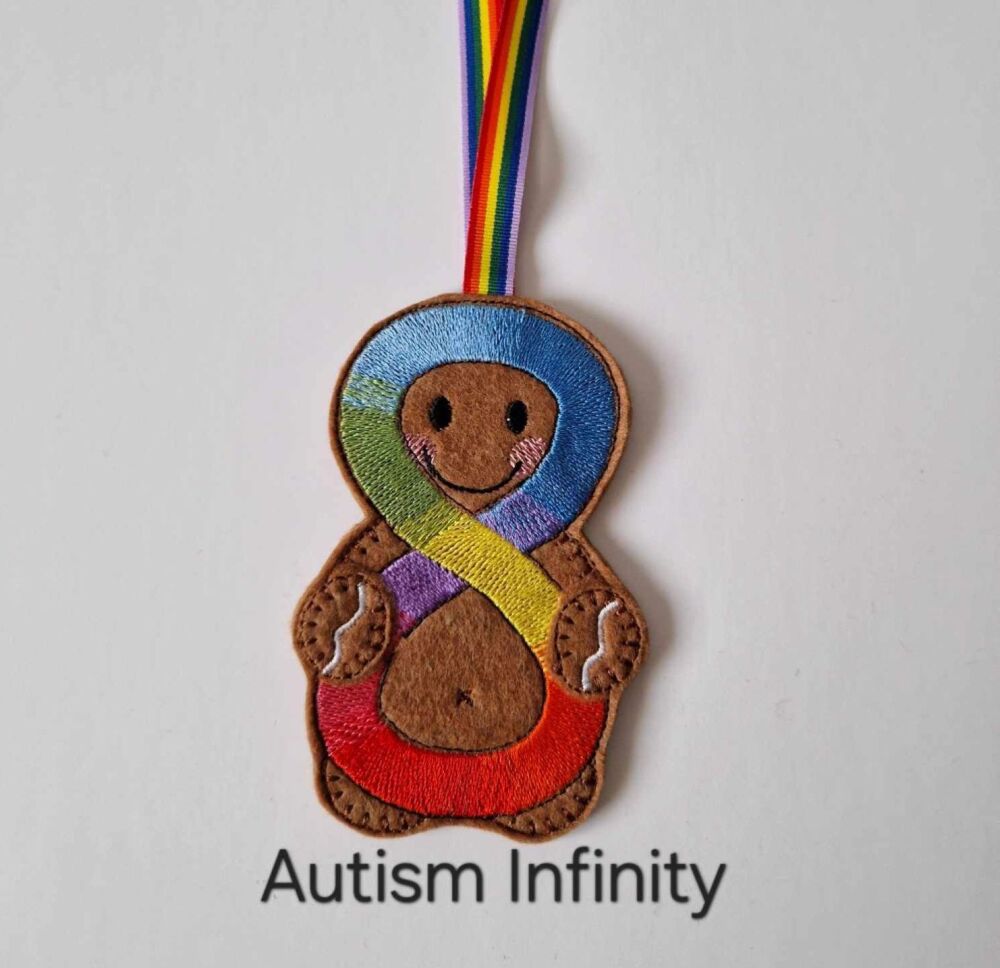 Autism Infinity Gingerbread Decoration. Available as a Hanging decoration, Keyring/Bag charm Or fridge magnet