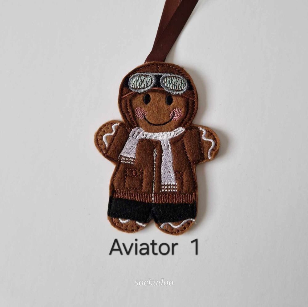 Aviator Gingerbread Decoration. Available as a Hanging decoration, Keyring/Bag charm Or fridge magnet