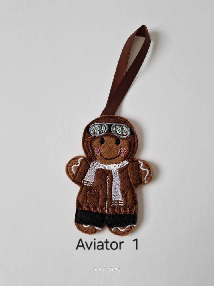 Aviator Gingerbread Decoration. Available as a Hanging decoration, Keyring/Bag charm Or fridge magnet