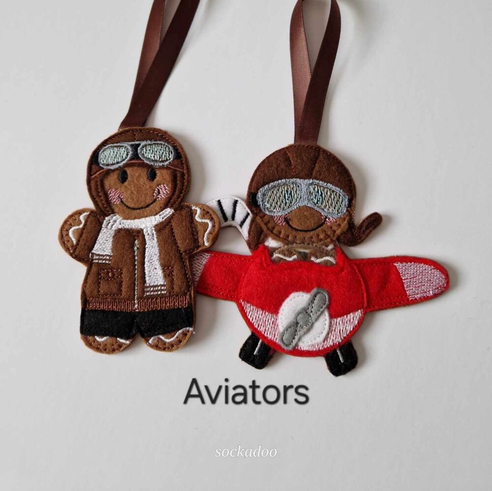 Aviator Gingerbread Decoration. Available as a Hanging decoration, Keyring/Bag charm Or fridge magnet