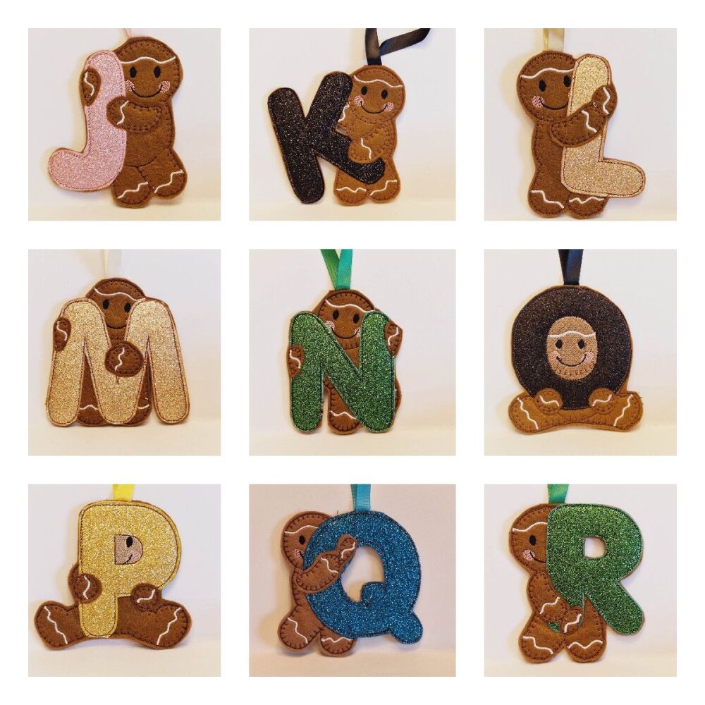 Personalised Alphabet Gingerbread Decoration. Available as a Hanging decoration, Keyring/Bag charm Or fridge magnet