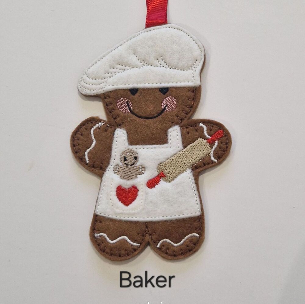 Baker, Cake Maker, Bakery Gingerbread Decoration. Available as a Hanging decoration, Keyring/Bag charm Or fridge magnet