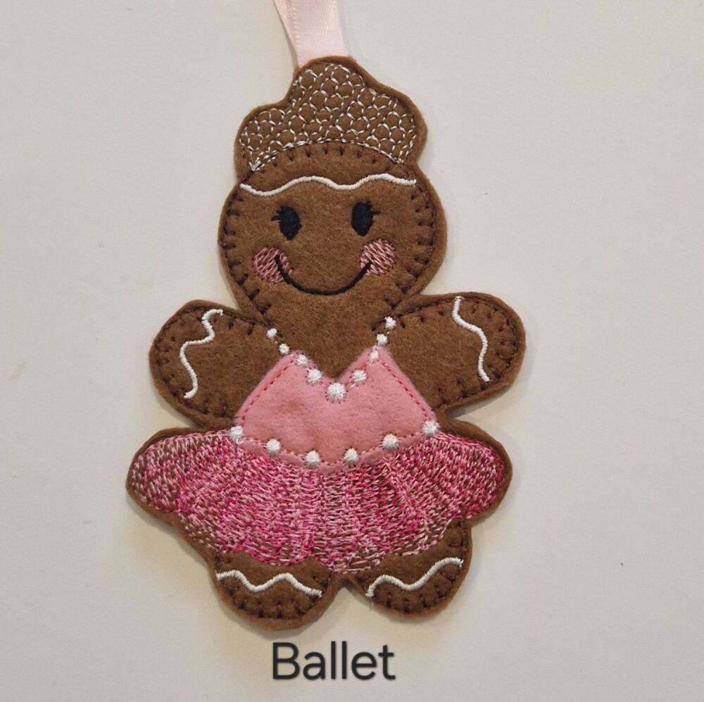 Ballet Dancer Gingerbread Decoration. Available as a Hanging decoration, Keyring/Bag charm Or fridge magnet
