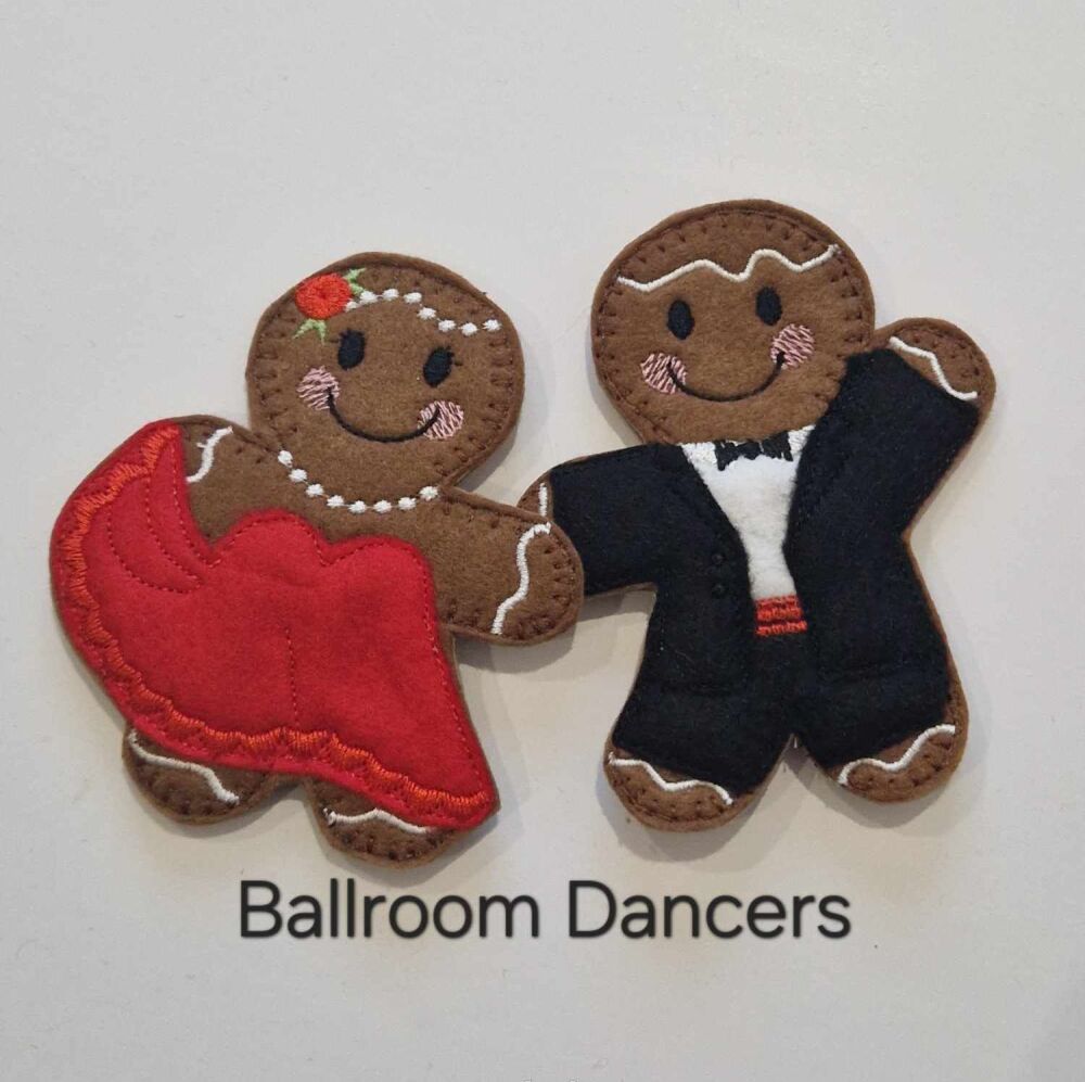 Ballroom dancing couple Gingerbread Decoration. Available as a Hanging decoration, Keyring/Bag charm Or fridge magnet