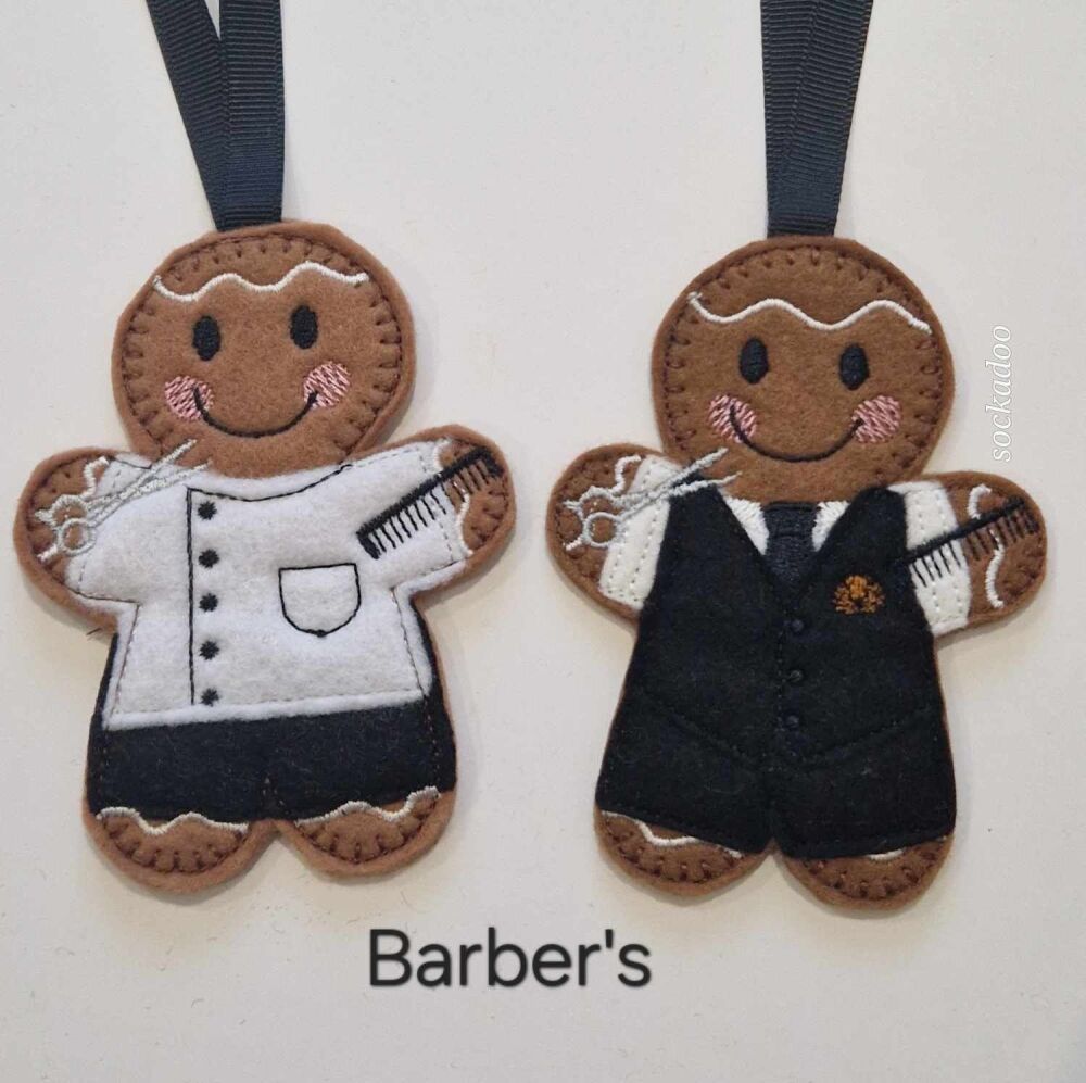 Barber Gingerbread Decoration. Available as a Hanging decoration, Keyring/Bag charm Or fridge magnet