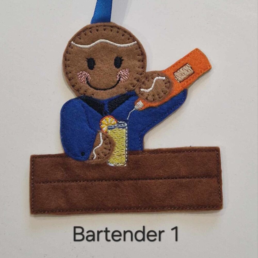Bartender, Cocktail Maker, Barmaid Gingerbread Decoration. Available as a Hanging decoration, Keyring/Bag charm Or fridge magnet
