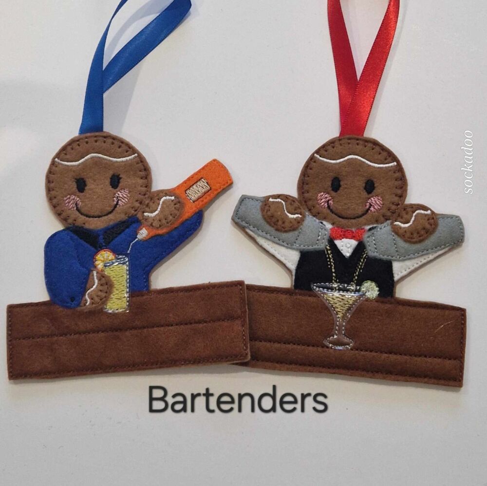 Bartender, Cocktail Maker, Barmaid Gingerbread Decoration. Available as a Hanging decoration, Keyring/Bag charm Or fridge magnet